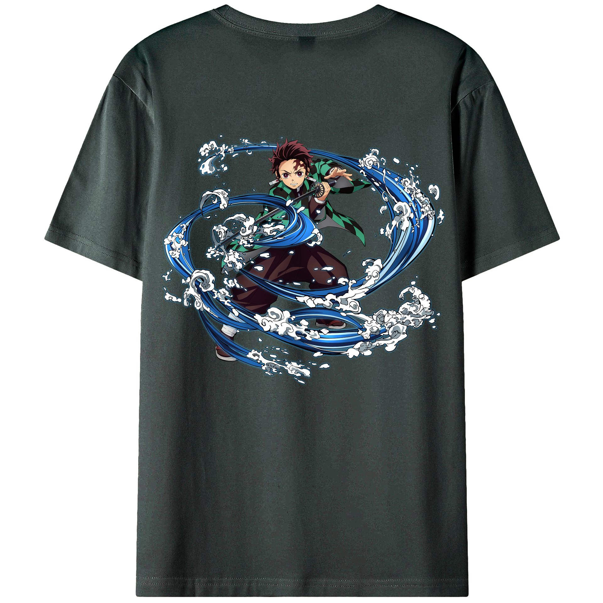 （画像用） 鬼滅の刃 竈門 炭治郎／かまど たんじろう Kamado Tanjirou 綿100％ メンズ半袖Tシャツ（バックプリント） 通気性